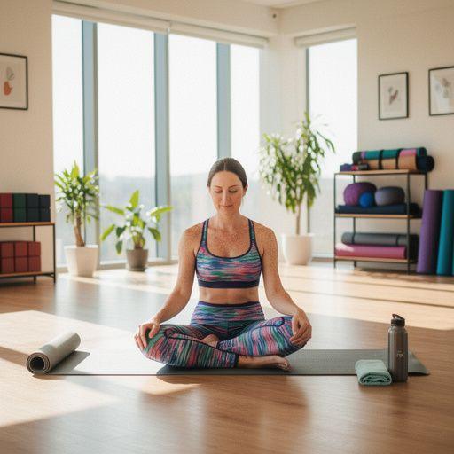 Grupo de atletas en una clase de yoga enfocándose en la restauración muscular tras un entrenamiento intenso.